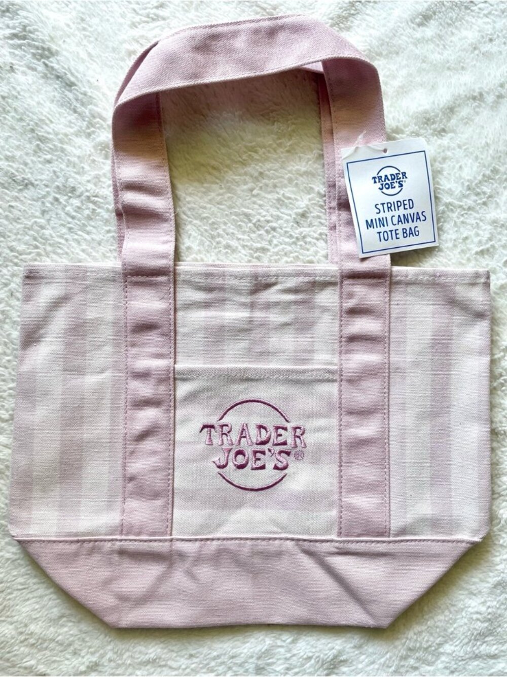 Trader Joe’s Striped Mini Canvas Tote Bag PINK - NEW